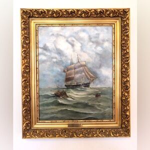 19th-Century Nautical Oil Painting